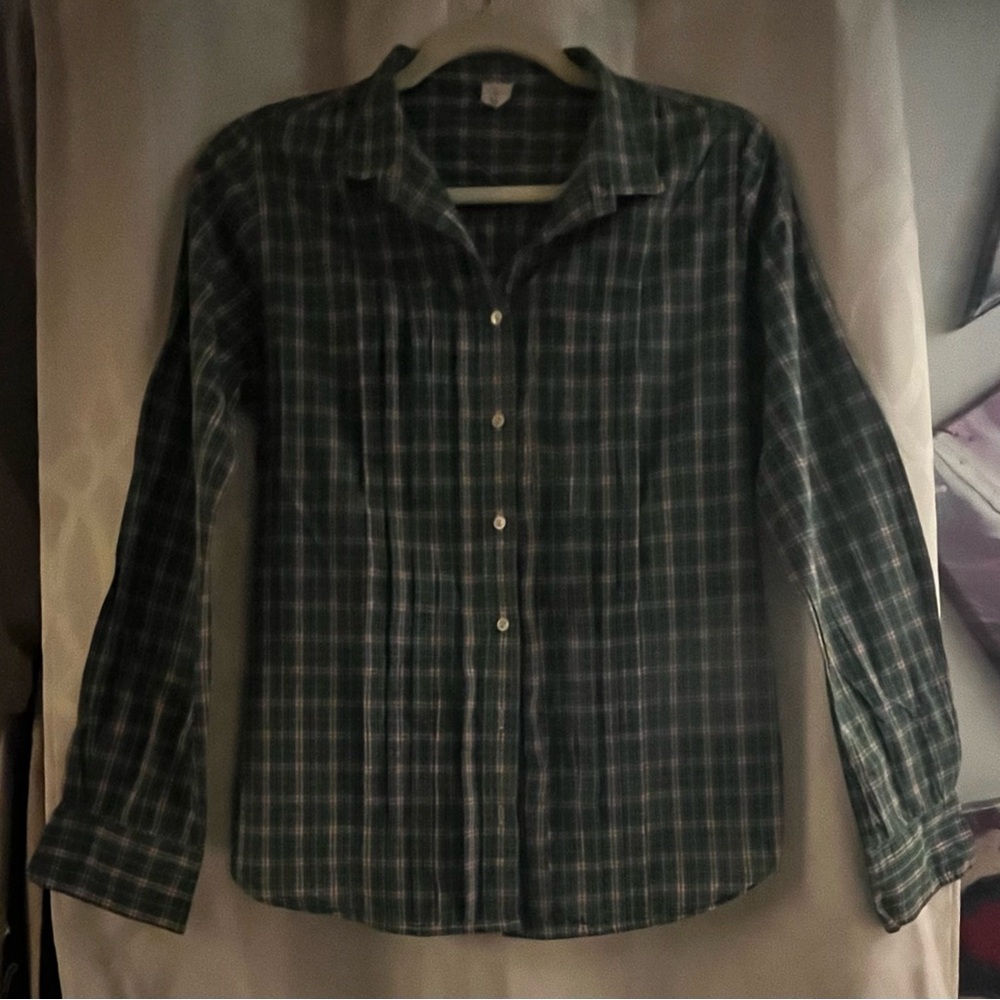 J Crew Womens Lightweight Button Up Green Blue Orange White Plaid Shirt Size S